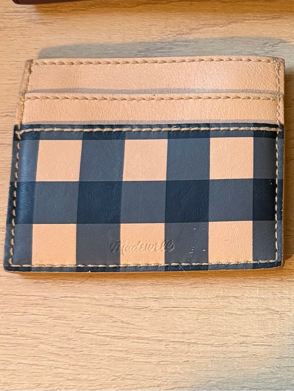 Madewell Black & Tan Check Leather Card Sleeve